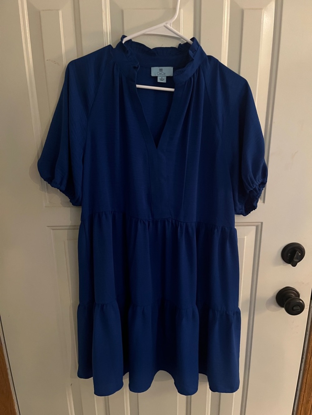 Whistles Cobalt Blue Tiered V-Neck Mini Dress